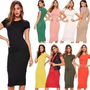 Short Sleeve Tunic Crew Neck Pencil Dress